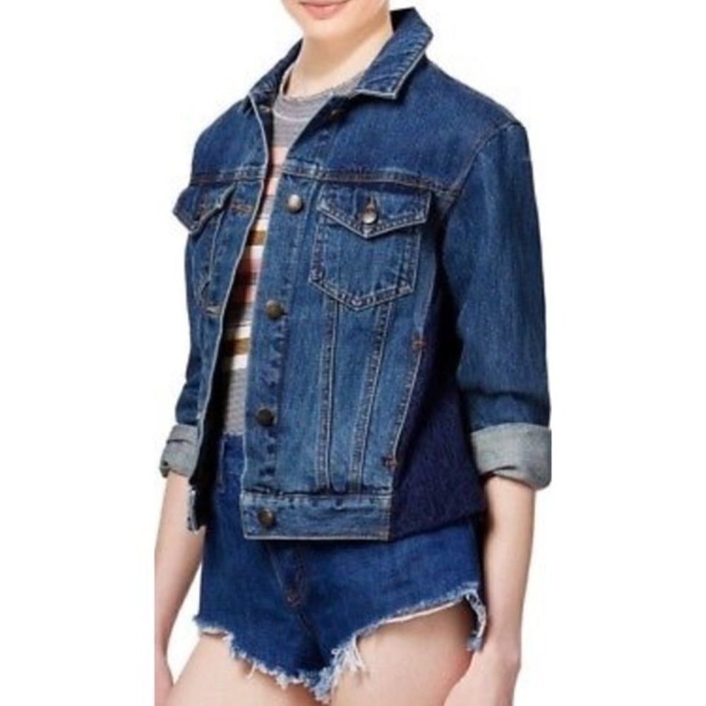 Free People Lace Paneled Jean Jacket